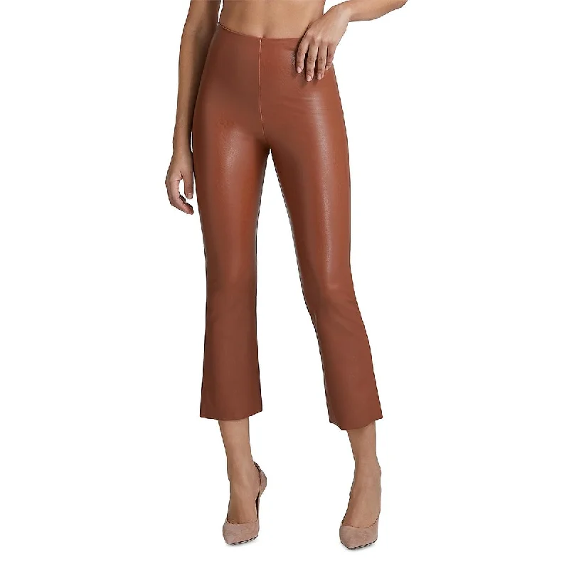 cerulean utility pants -Womens Faux Leather Cropped Flared Pants