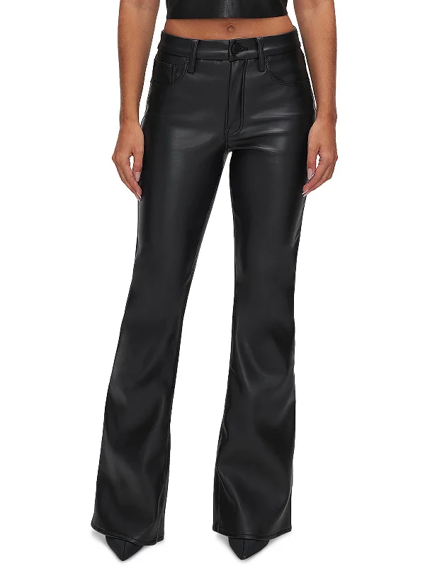 men’s utility pants -Womens Faux Leather Flared Jeans