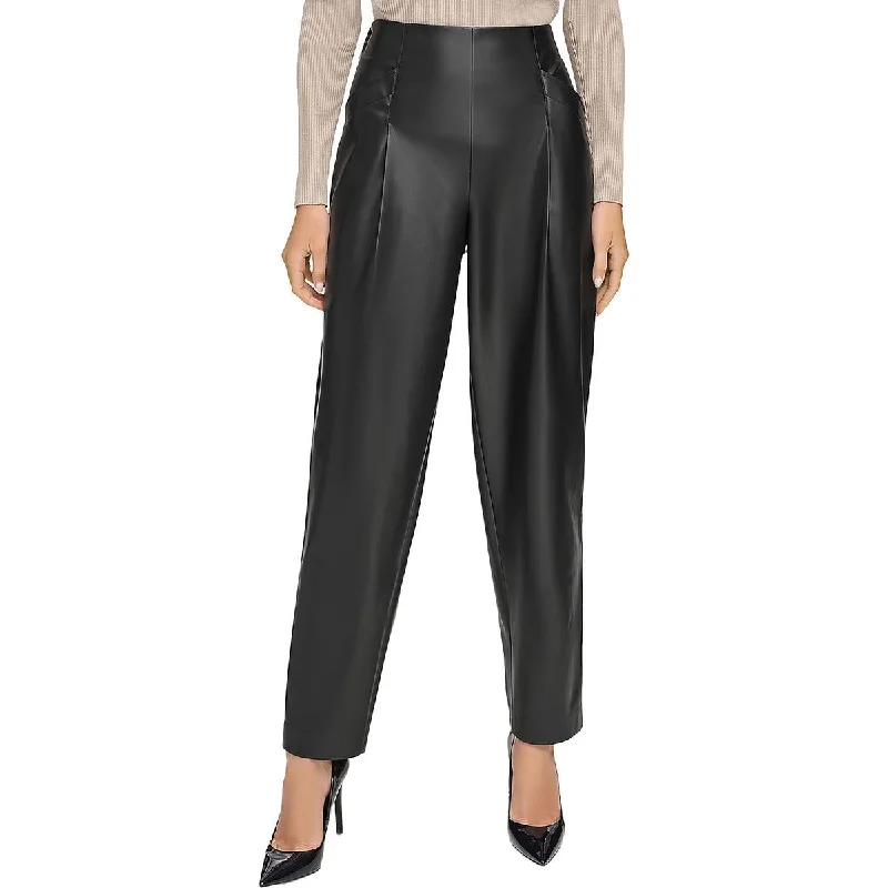 chestnut comfy pants -Womens Faux Leather High Rise Ankle Pants