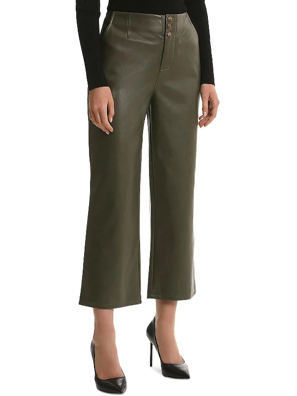 easy stretch pants -Womens Faux Leather High Rise Wide Leg Pants