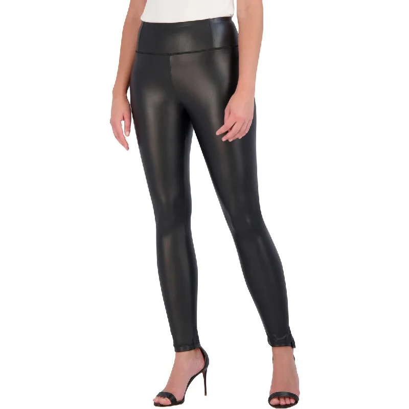 ebony black pants -Womens Faux Leather Pull on Leggings