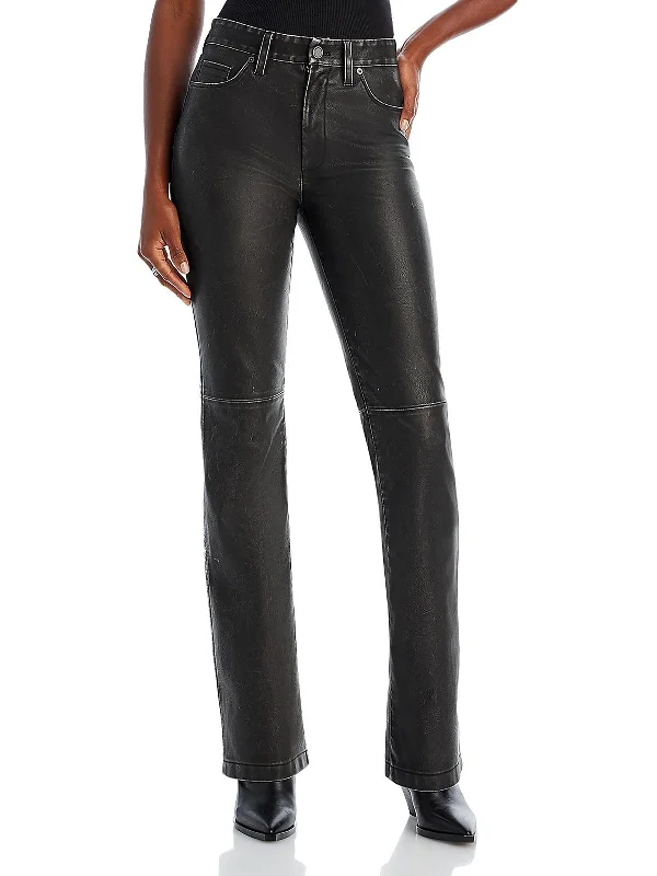 lapis comfy pants -Womens Faux Leather Straight Leg High-Waisted Pants