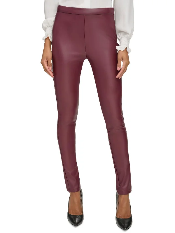 long check pants -Womens Faux Leather Studded Leggings