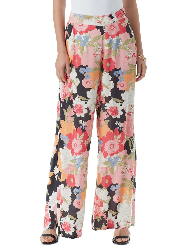 kiwi stretch pants -Womens Floral Print Elastic Wide Leg Pants