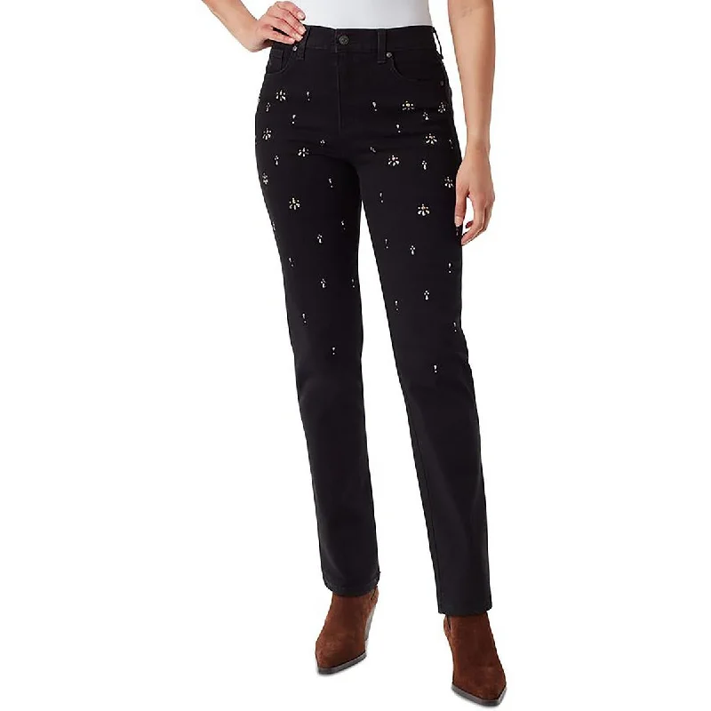 baby stretch pants -Womens High Rise Embellished Ankle Jeans