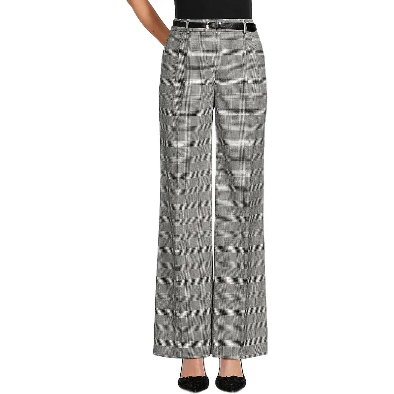 folded hem pants -Womens High Rise Glen Plaid Wide Leg Pants