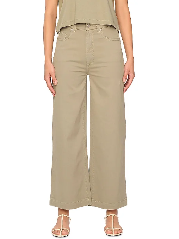 cable twill pants -Womens High Rise Knit Wide Leg Pants