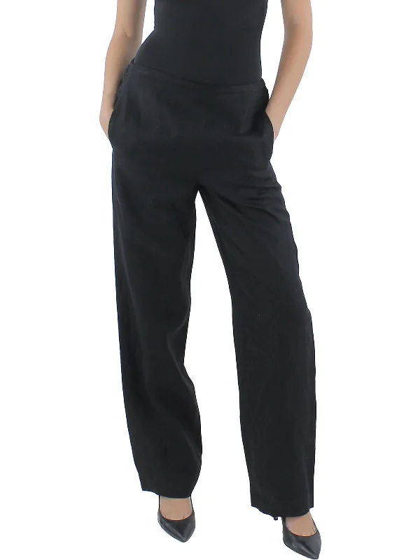 boat cut pants -Womens High Rise Solid Straight Leg Pants