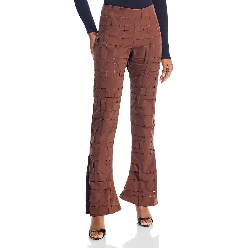 soft waist pants -Womens High Rise Split Hem Straight Leg Pants