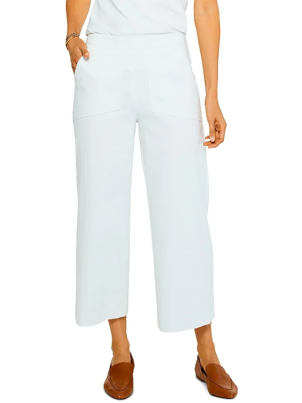 flap stretch pants -Womens High Rise Wide Leg Cropped Pants