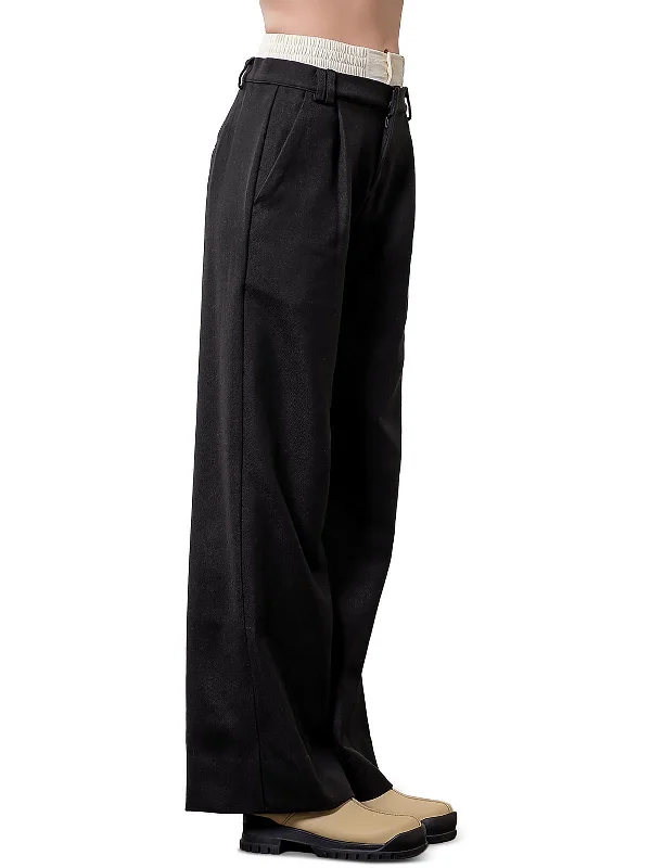 teen weave pants -Womens Layered Elastic Waistband Straight Leg Pants