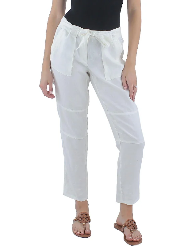 periwinkle pants -Womens Linen Belted Ankle Pants