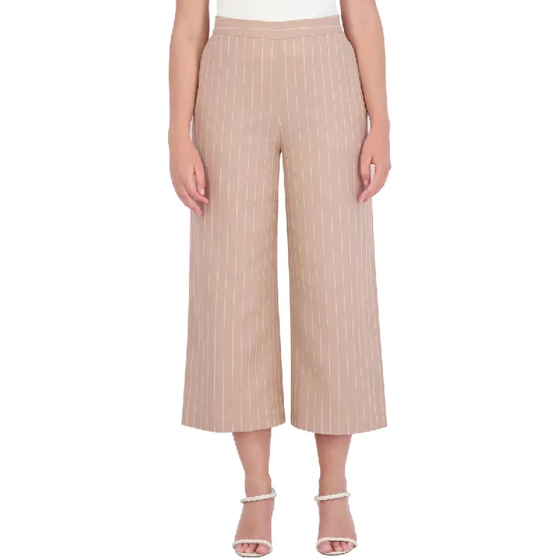 sepia pattern pants -Womens Linen Blend Pinstripe Wide Leg Pants