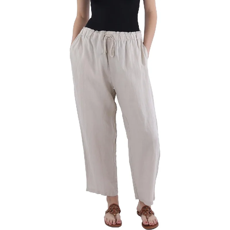 copper trim pants -Womens Linen High Rise Cropped Pants