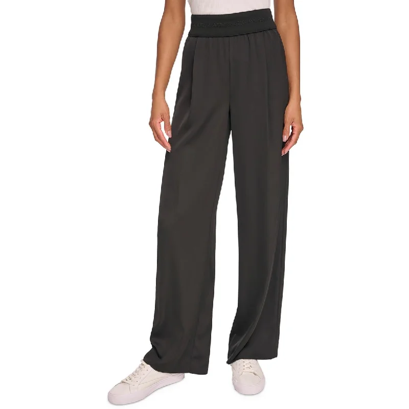 lilac performance pants -Womens Logo Pleated Wide Leg Pants