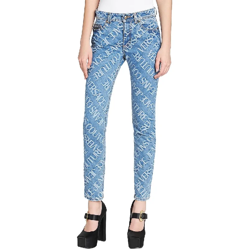 pair graphic pants -Womens Mid  Rise Monogram High-Waisted Jeans