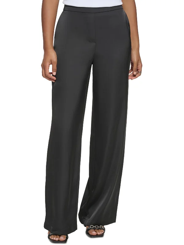 gathered hem pants -Womens Palazzo Flared Wide Leg Pants