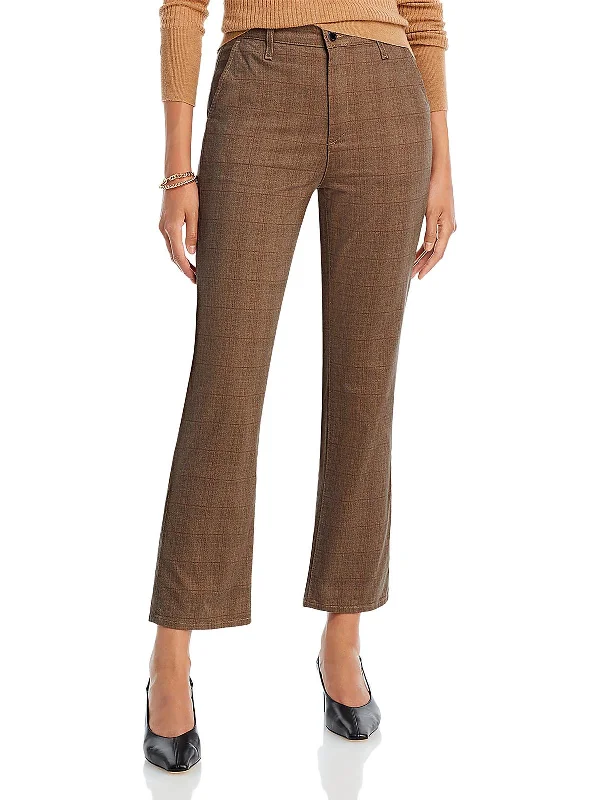 lapis utility pants -Womens Plaid Cropped Flared Pants