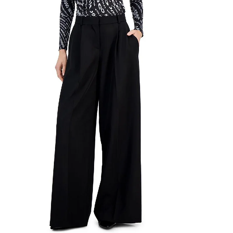 sky casual pants -Womens Pleated High Rise Trouser Pants