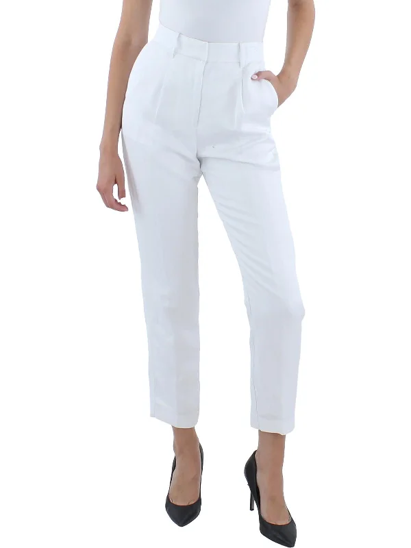 indigo lounge pants -Womens Pleated Mid Rise Straight Leg Pants