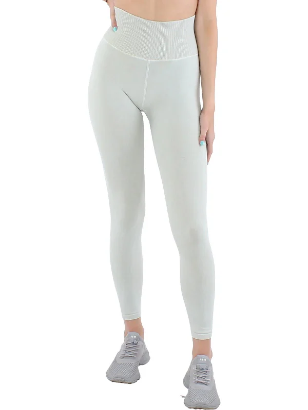 gym weave pants -Womens Ribbed Trim Solid Leggings