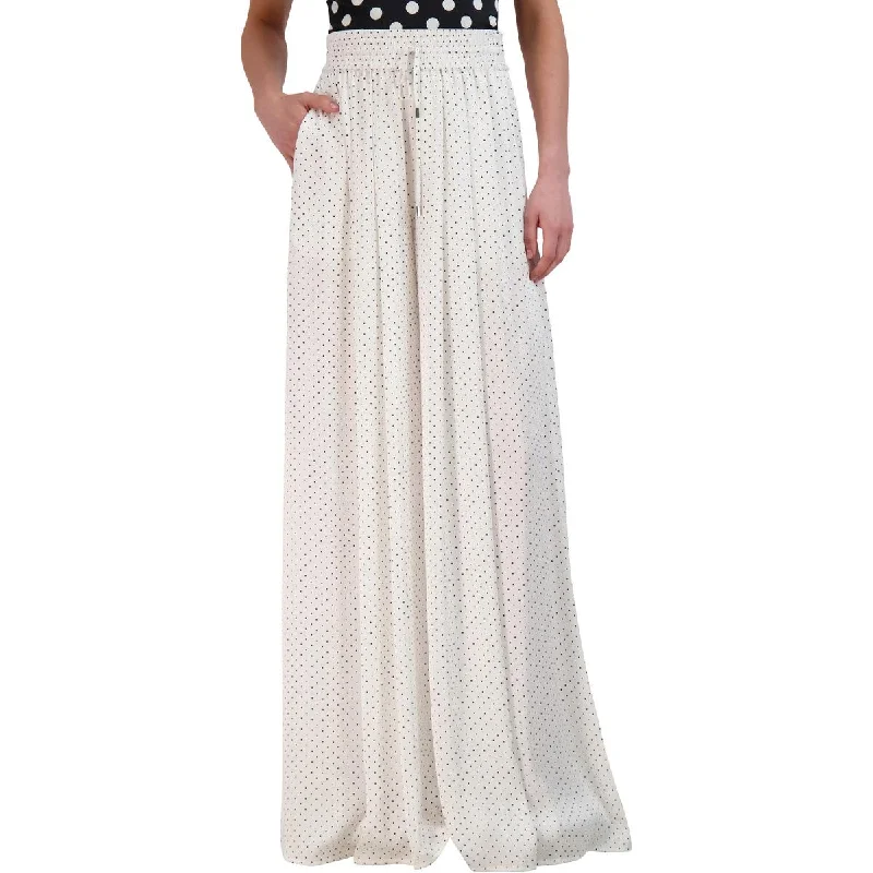 heavy pattern pants -Womens Satin Polka Dot Wide Leg Pants