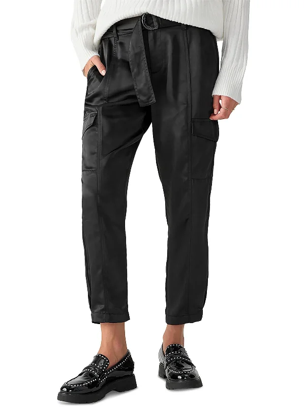 indie vibe pants -Womens Satin Trim Trouser Cargo Pants