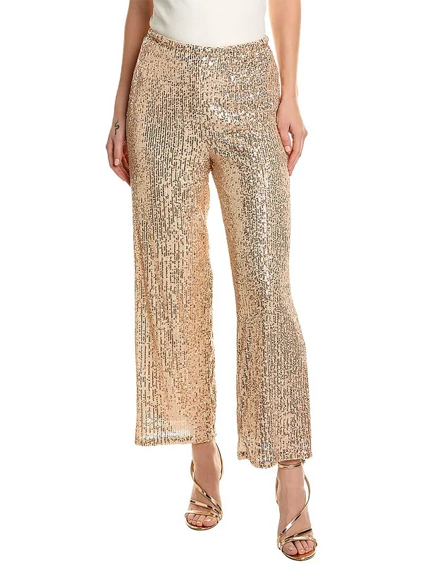 heavy check pants -Womens Sequined High Rise Wide Leg Pants