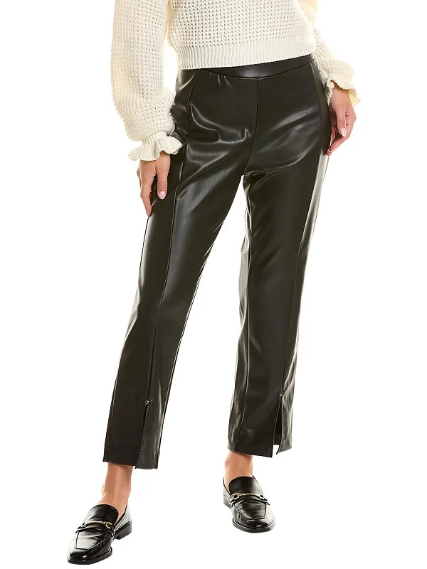 slate grey dress pants -Womens Vegan Leather Split Hem High-Waisted Pants