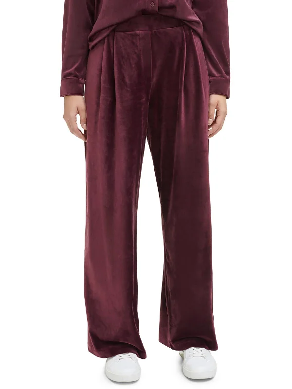 dusk purple pants -Womens Velvet Mid Rise Wide Leg Pants