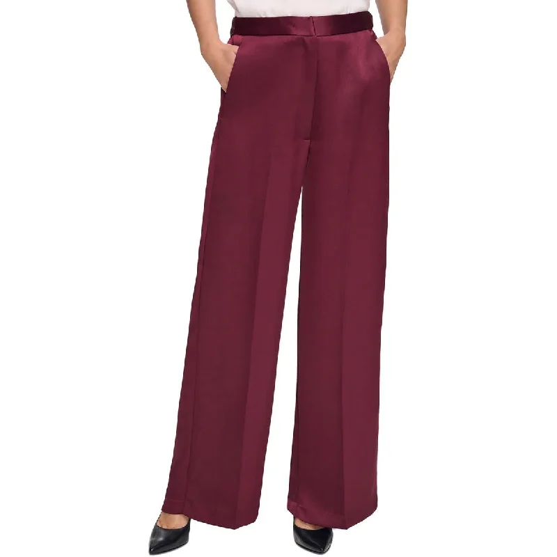 inspirational logo pants -Womens Wide Leg Satin Wide Leg Pants